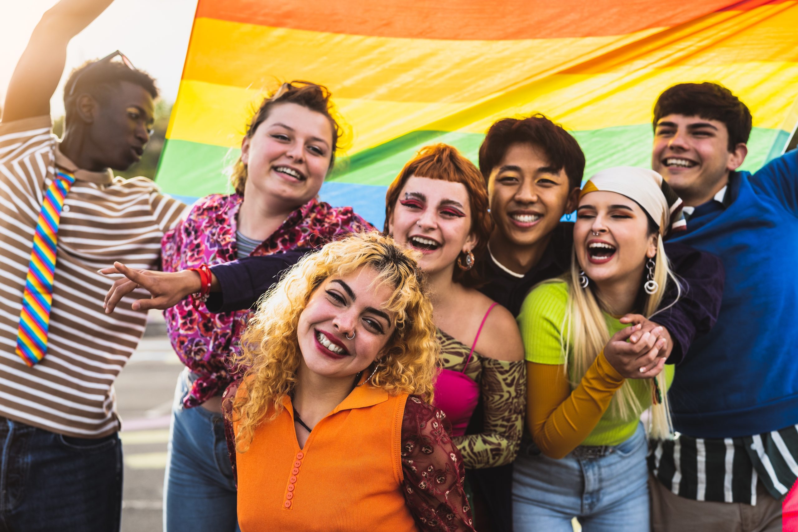 Happy,Diverse,Young,Friends,Celebrating,Gay,Pride,Festival,-,Lgbtq