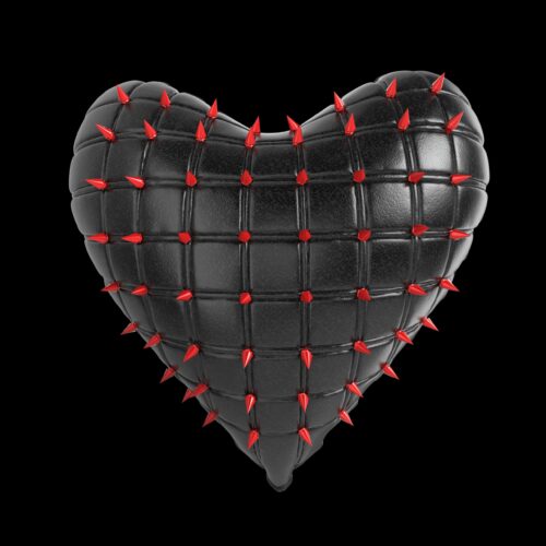 Black,Leather,Quilted,Heart,With,Silver,,Kinky,Style,Metal,,Steel