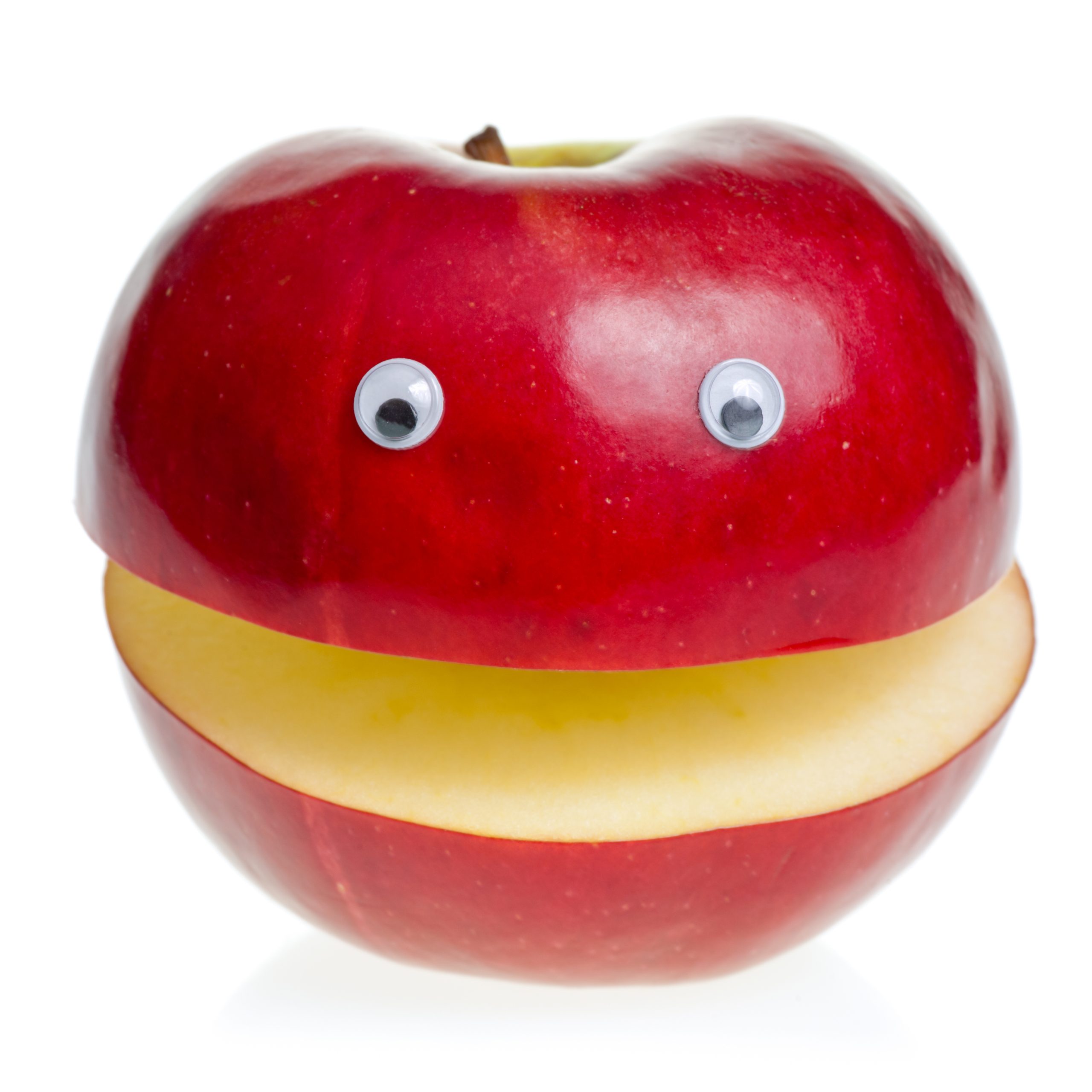 Funny,Fruit,Character,Red,Apple,On,White,Background