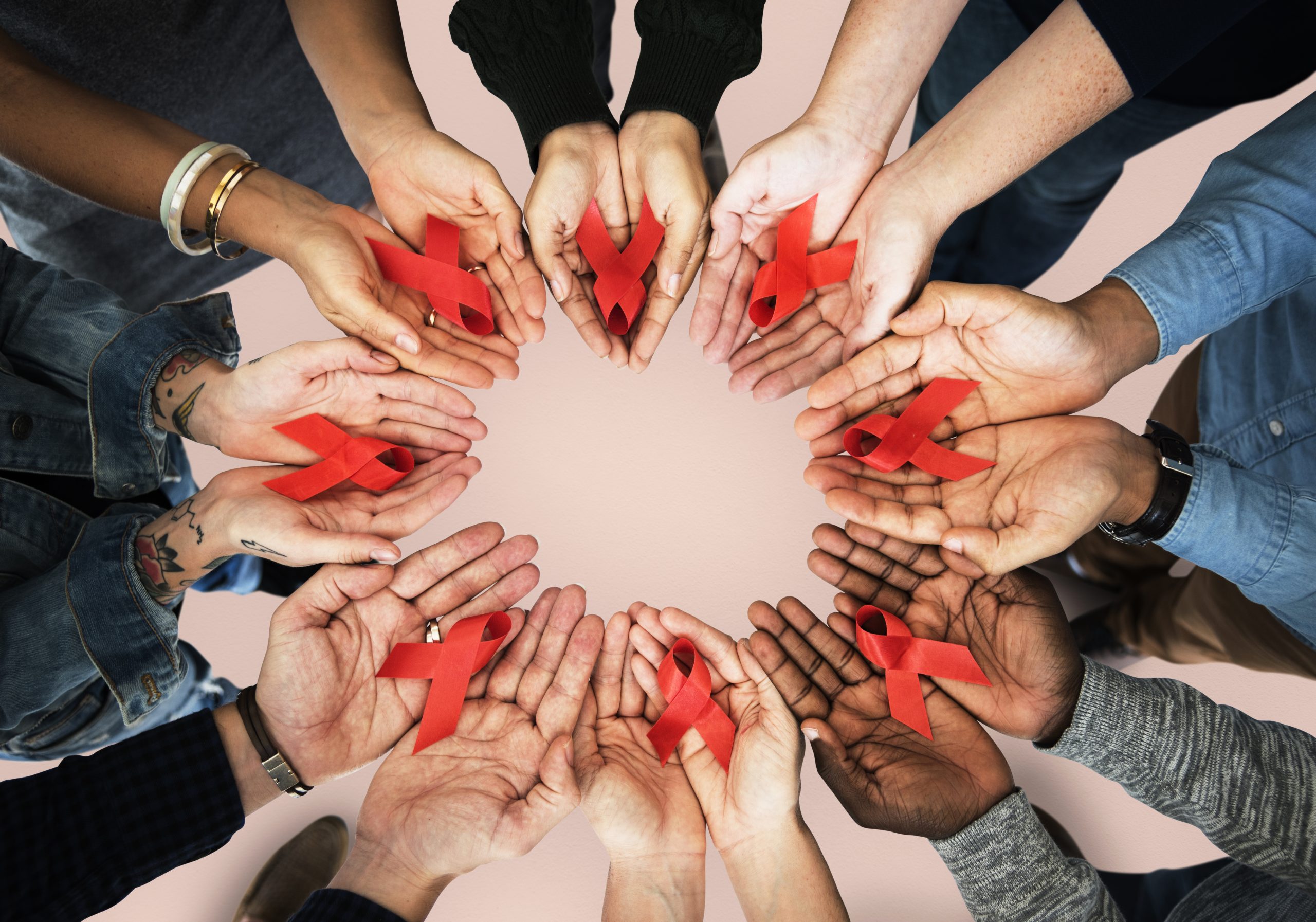 Group,Of,Hands,Holding,Red,Ribbon,Stop,Drugs,And,Hiv/aids